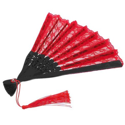 접이식부채 레이스 팬 핸드 헬드 빈티지 서양식 선물 결혼식 대나무 전통 레드, Red, 22.00X3.00X2.50CM, 1개