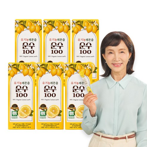 유기농레몬즙 순수100_NFC착즙 100%_정애리레몬즙 레몬수 레몬원액 레몬주스, 225g, 6박스 바이퀸유기농레몬즙