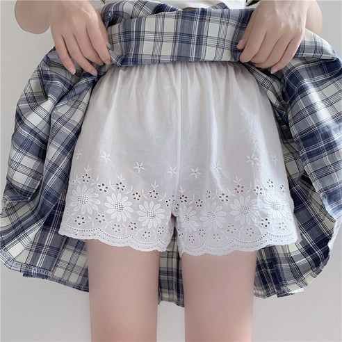 DFMEI 얇은 흰색 레깅스 여성 여름 레이스 와이드 레그 반바지 안티 노출 안전 바지 착용 외부
