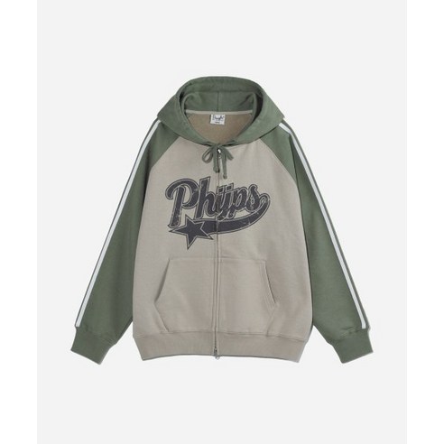 PHYSICAL EDUCATION DEPARTMENT PHYPS® STAR TAIL COLOR BLOCK HOODIE ZIP UP GREEN BEIGE