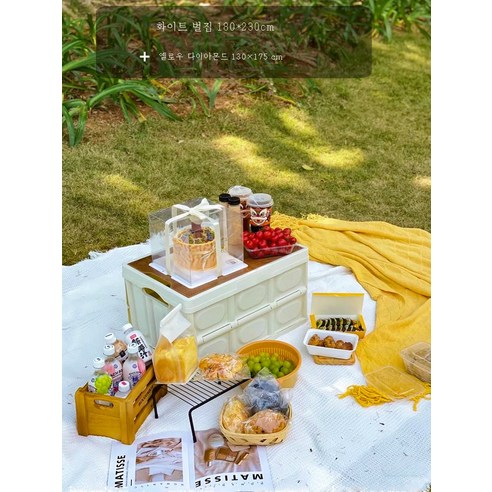 DFMWI.피크닉 매트.Picnic mat.--피크닉 매트 피크닉 패드 습기 방지 패드에 두꺼운 아웃도어 매트 인스풍 비치 패드 방수 캠핑 휴대용, 화이트벌집+노란색마름모