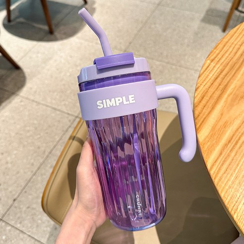 LONGGU 빨대 물병 대용량 920mL 여름용 물통 PC재질 손잡이 있는 물컵 스포츠 물병, 퍼플, 2개