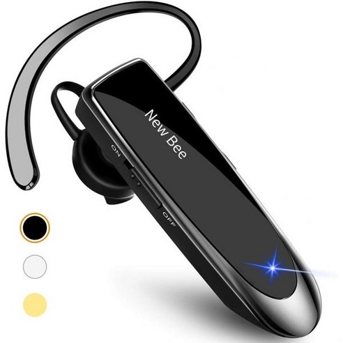 New bee Bluetooth Earpiece V5.0 Wireless Handsfree Headset with Microphone 24 Hrs Driving 60 Days St, Black, Black