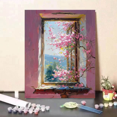 GOOD MOMENT 명화 그림그리기 DIY 그림그리기 선물 장식 다용도 취미DIY, 핑크 창문