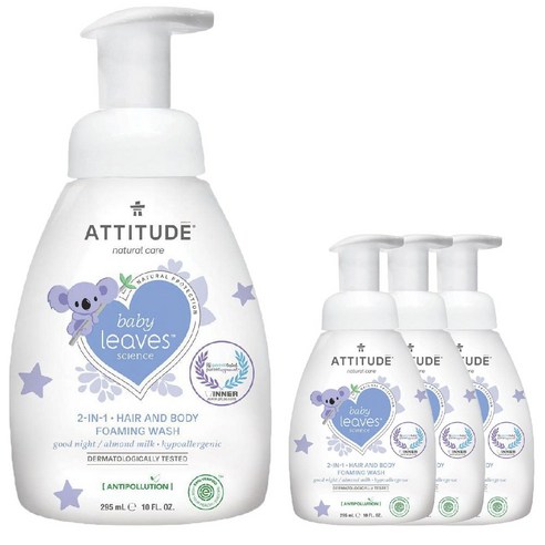 에티튜드 베이비 리프 사이언스 2-In-1 헤어 앤 바디 포밍 워시 비건 올인원클렌저 295ml, 4개