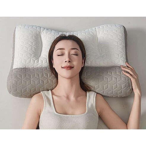 오토고 라텍스 경추 베개 폭신한 베개 목편한 경추 베개, 1개, 화이트+그레이