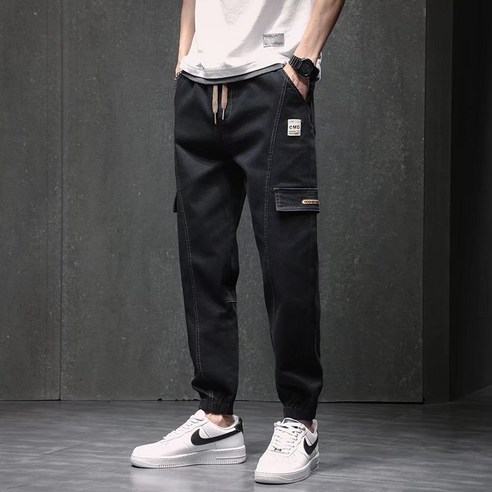 S-3XL 남성 캐주얼 슬림 피트 레깅스 바지 한국 트렌드 졸라매는 끈 청바지 HDXR001