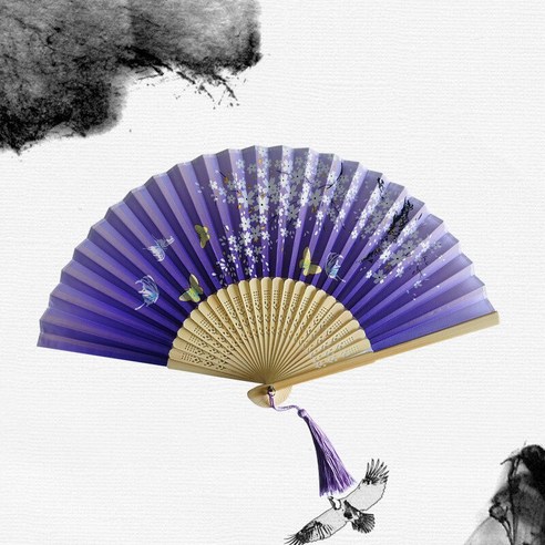 빈티지 실크 접는 손 팬 대나무 중국어 패브릭 팬 패턴 아트 공예 일본어 장식 홈 신부 접는 손 팬, 하나, Fabric Fan 34