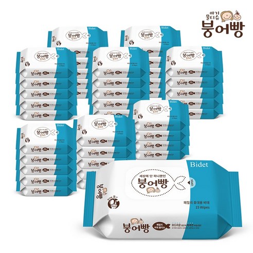 붕어빵 패밀리 비데 물티슈 플러셔블 고평량 60gsm 캡형 50매 유아물티슈, 60g, 50개입, 20개