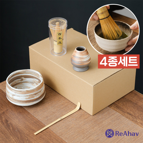 레아하브 녹빛선율 올인원 말차 도구 세트, 내추럴오트, 4종, 1개