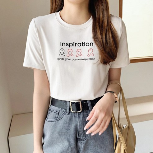 편안하고 세련된 여름을 위한 아히쥬 여성 인스피 프린팅 반팔 면티