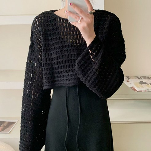 메이킹유 스웨터 시스루 망사 데일리 크롭 긴팔니트 A1821뮤리니트