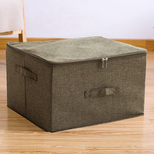 록신 면 및 린넨 지퍼 저장 상자 접이식 커버 저장 상자, 커피 색, 38*26*15cm