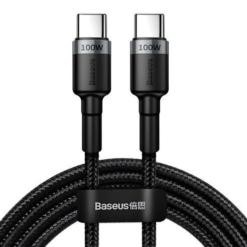 베이스어스 C to C PD 케이블 100W, 2m, 그레이 + 블랙, 1개