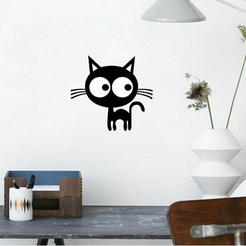벽 스티커 만화 고양이 이동식 화장실 거실 침실 홈 장식, 하나, 보여진 바와 같이