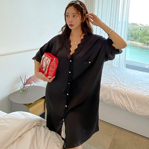[자체제작] 비키비키 헤신스 원피스 셔츠 슬립 여성 트윈 빅사이즈 체형커버 샤틴 실키 루즈핏 파자마