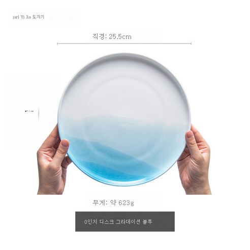 DFMEI 가정용 한국식 상큼한 도자기 그릇 북유럽 그릇 세트 밥그릇 아이디어 큰 국물 컵라면그릇, DFMEI 10인치 접시-그라데이션블루[예]판매하다