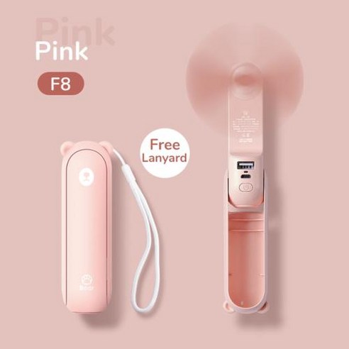 JISULIFE 휴대용 선풍기 3 IN 1 미니 핸드헬드 쿨링 선풍기 저소음 작동 전기 USB 4800mAh 파워뱅크 손전등 기능이 있는 작은 포켓 선풍기 충전, 2000mAh pink F8_CHINA, CHINA