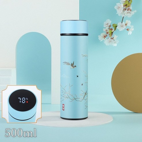 중국 스타일 보온병 컵 스마트 온도 디스플레이 보온병 머그잔 컵에 대 한 휴대용 열 보유 진공 플라스 크 500ML, 하늘색_501-600ml