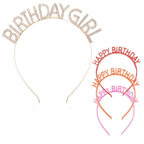 올리브파티 BirthdayGirl 생일파티용품 큐빅 생일머리띠+컬러머리띠3P세트, 골드