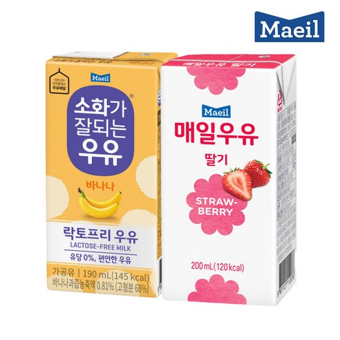 매일유업 소화가잘되는 바나나 멸균 우유 190ml 24팩 + 멸균 매일우유 딸기 200ml 24팩, 1세트