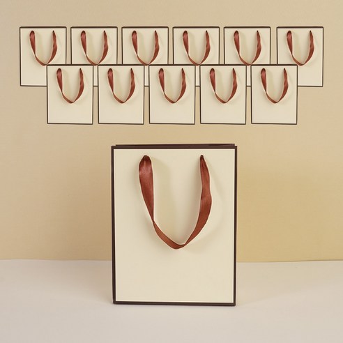 빛공 고급 선물 무지 미니 답례품 쇼핑백 종이가방 종이백 (스티커포함), 12개, 브라운