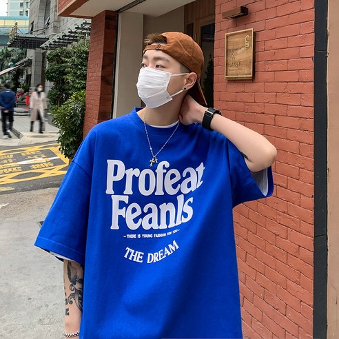 DFMEI 미국 편지 반팔 티셔츠 남성 여름 얇은 일곱 분 소매 Ins 패션 브랜드 느슨한 디자인 틈새 옷