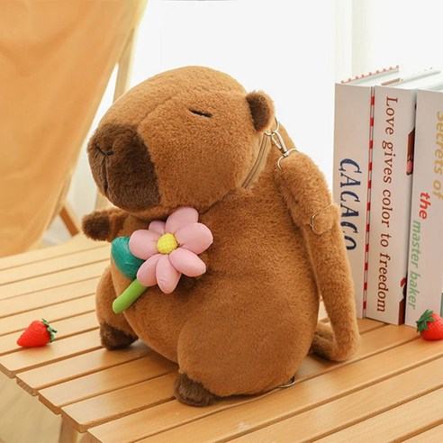 토이즈데이 카피바라 인형 캐릭터 백팩 가방 선물, 1개, 꽃피바라, 30cm