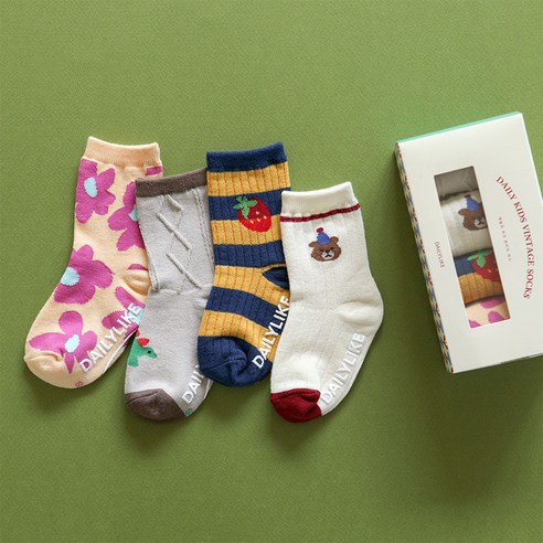 빈티지 감성으로 아이의 하루를 특별하게, 데일리 키즈 빈티지 삭스 4P 세트