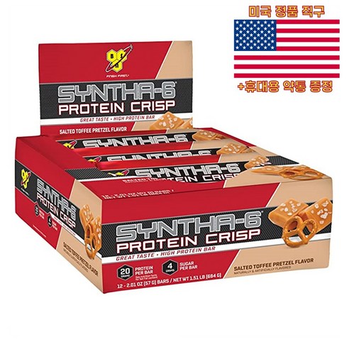 최신정품 BSN 신타6 프로틴 크리스피바 프렛젤맛 684g 비에스엔 Protein Bar +휴대용약통 별도증정, 1개