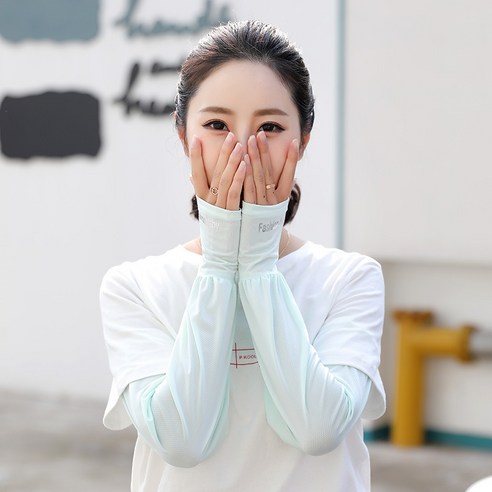 선 스크린 소매 여성 느슨한 문자 절반 손가락 긴 얼음 소매, 민트 그린의 느슨한 버전, 평균 코드