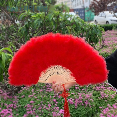 깃털 팬 깃털 팬 공주 팬 골동품 접는 팬 공연 라이브 컬러 깃털 팬 보풀 팬, 25필름 업그레이드 플러스 벨벳 레드48*28cm