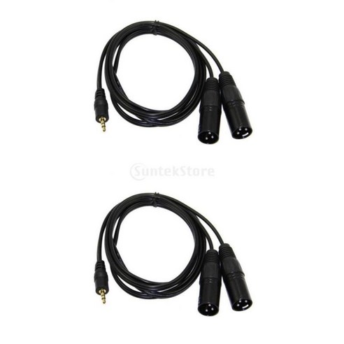 2Pcs 3.5mm TRS Male-듀얼 XLR Male 균형 잡힌 상호 연결 오디오 케이블, 검은 색, 1.5미터, 설명한대로