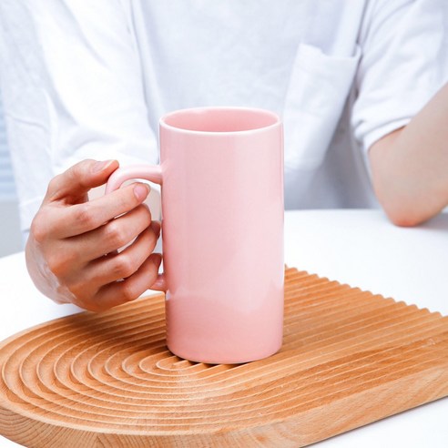 DFMEI 머그잔 심플 폴라로이드 컵가정용 우유 마이크로파 열사무용 물컵녀, 핑크[라이트닝], 450Ml