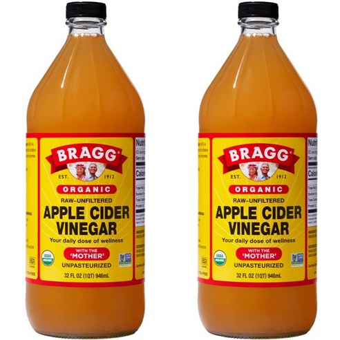 브래그 로우 언필터드 사과 식초, 946ml, 2개