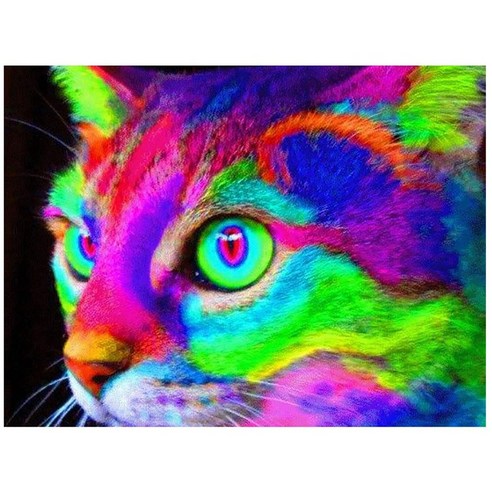 DIY 라운드 다이아몬드 다이아몬드 그림 절묘한 다이아몬드 그림 세트 다채로운 고양이 패턴 다이아몬드 그림, 하나, 보여진 바와 같이