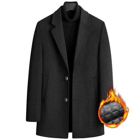 POMTOR 겨울 남성 모직 코트 빅사이즈 누빔안감 도톰한 하프 튼 비즈니스 울 트렌치코트