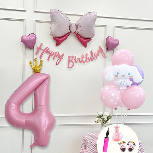 연지마켓 쿠로미 마이멜로디 키티 시나모롤 산리오 생일풍선 파티세트, 시나모롤 핑크세트4
