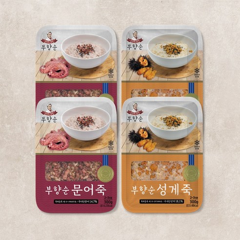 제주 부향순 문어죽 300g X 2팩 + 성게죽 300g X 2팩 밀키트 제주맛집 직송, 4개