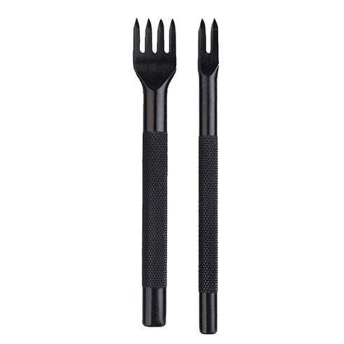 2x 가죽 공예 도구 다이아몬드 구멍 펀치 스티칭 치즐 4mm 2 및 4 프롱, 설명, 스틸