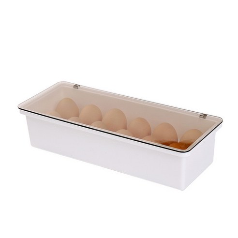 뚜껑 칸이있는 주방 데스크탑 신선한 보관 상자 식품 등급 냉장 보관 상자 냉장고 계란 구획 휴대용 계란 밀봉 상자, 화이트, 30*7.5*12.8cm