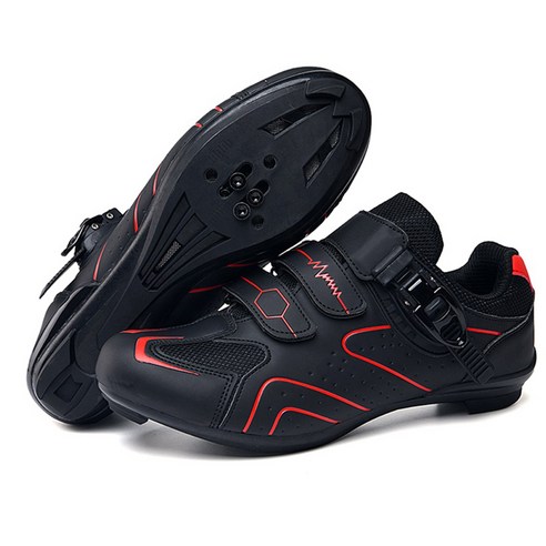 남성용 사이클링 신발 MTB 도로 자전거 신발 페달 플랫 초보자 스포츠 자전거 신발 남여 공용 신발, 40(250mm), 레드 블랙 2