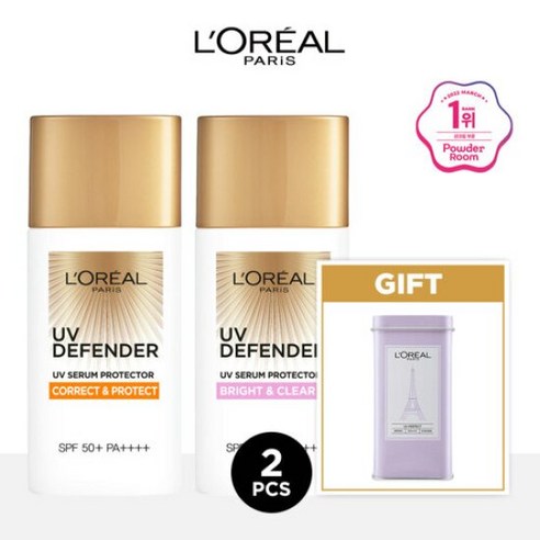 [AKMALL]로레알파리 UV 디펜더 선크림 50ml (타입선택) 2개 +선, 색상:모이스트_프레쉬(아쿠아)/코렉트_프로텍트(데일리)