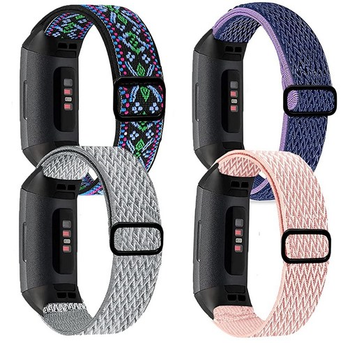 Attbbon Fitbit Charge 4 밴드/Charge 3 3SE 스마트 워치 손목 밴드 여성용 남성용 통기성 조절 가능한 루프 나일론 교체 스트랩 신축성 있는 차지 남, Attbbon 라이트 그레이+핑크+블루 퍼플+에스닉 그