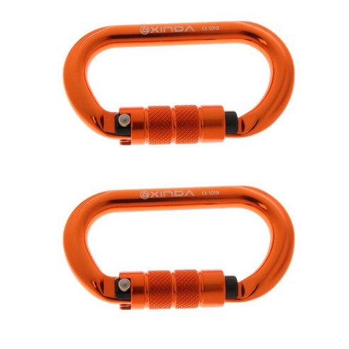 2Pcs 야외 D 형 알루미늄 암벽 등반 하이킹 나사 잠금 Carabiner 25KN, 오렌지, 7075 항공 알루미늄