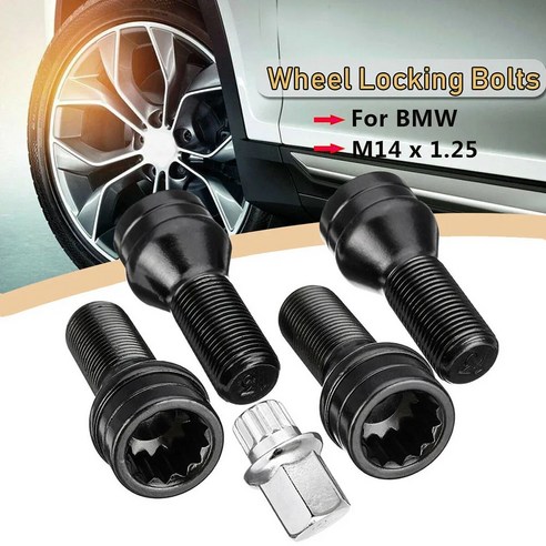 M14x125 도난 방지 나사 합금강 바퀴 잠금 볼트 보안 포뮬러 BMW 미니 R50 용 도토리 러그 너트 키 4 개