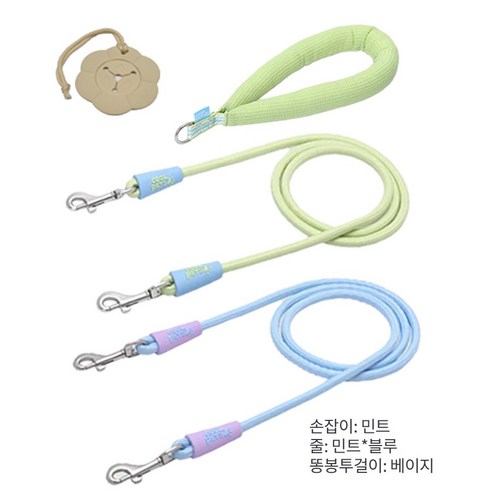 쿨펫츠 다같이가자 트윈리드줄 1.5m 다견산책줄, 민트+민트*블루, 1개
