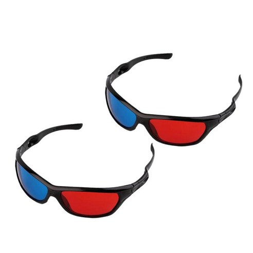 애너글리프 3D 영화용 블랙 프레임이 있는 2x 레드 블루 3D 안경, 140mm, 플라스틱