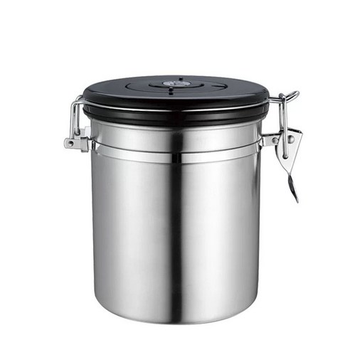 엘빈스 배기 밸브 스테인리스 스틸 밀봉 커피보관용기 1.5L, 1개, 실버