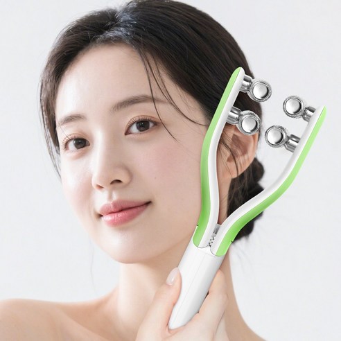 LOMESO 페이스롤러 얼굴 마사지기 V라인 홈 케어 리프팅 탄력케어 브이롤러 EMS 미세전류, 그린